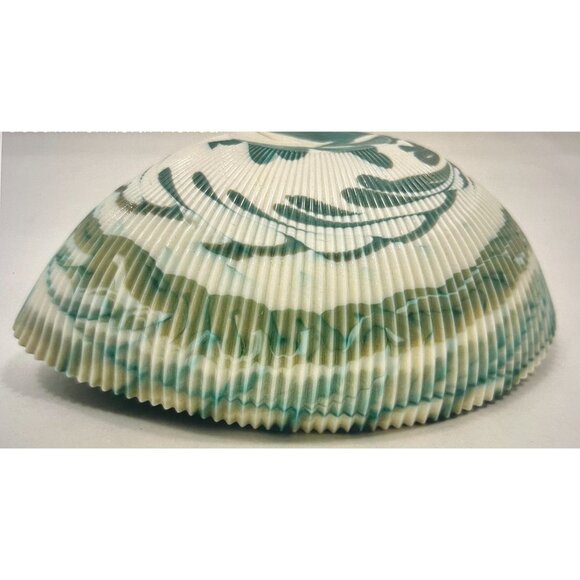 Handblown Murano Art Glass Shell Bowl With Turquoise & White Swirl Design - Picture 2 of 5